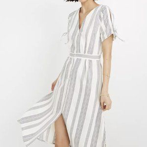 Madewell Tie Sleeve Indigo Stripe Dress